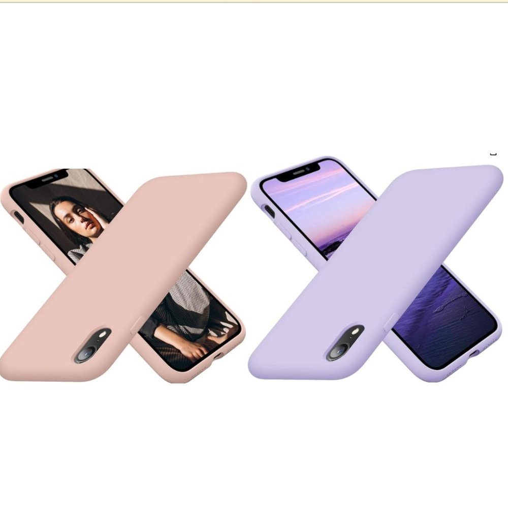 Set of Two Cordking iPhone XR Silicone Ultra Slim Cases Pink & Purple